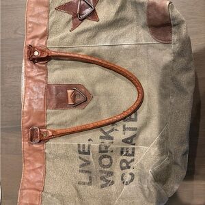Myra Bag Brown and Tan Canvas Shoulder Tote